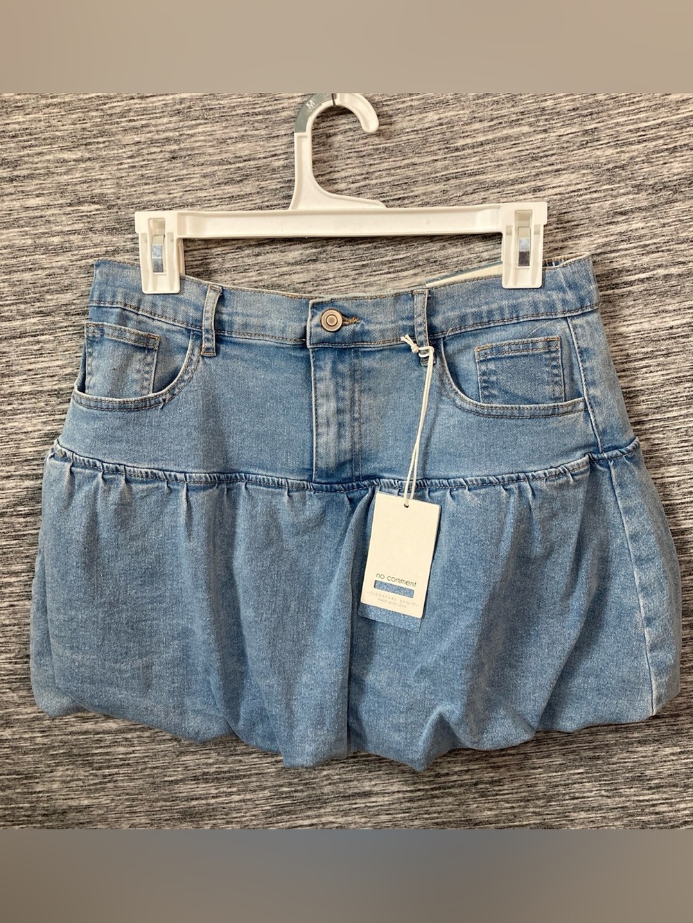 No Comment Denim Bubble Mini Skirt in Light Blue